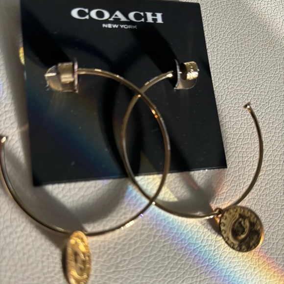 NWT Coach Two-Tone Signature Coin Charm Hoop Earrings - Picture 3 of 9